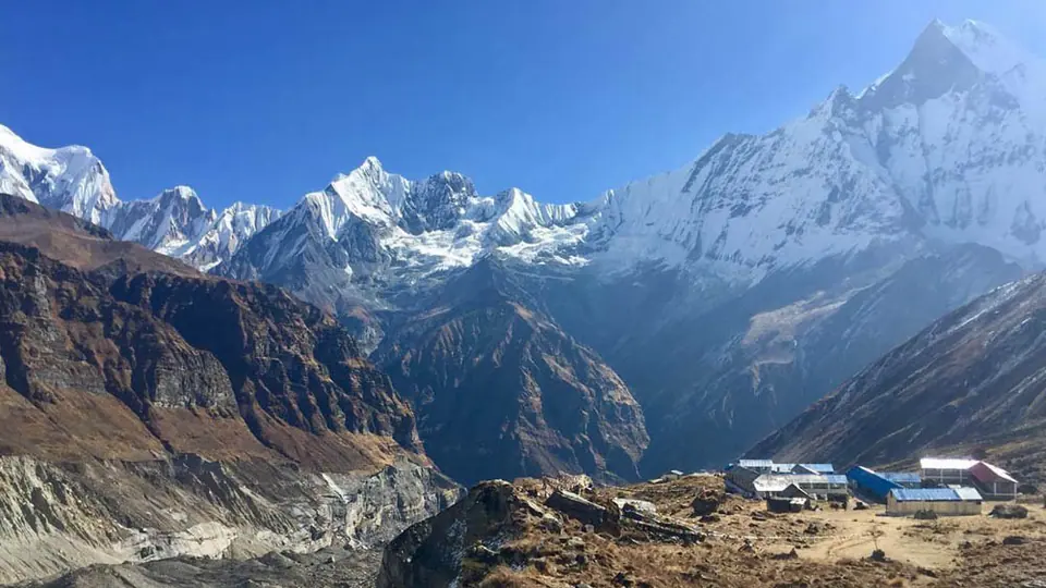 Lodges in the Annapurna Sanctuary below Machhapuchhre