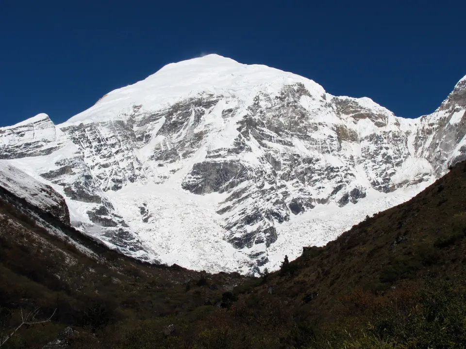Mount Chomolhari (Jomolhari) from the Jangothang base camp