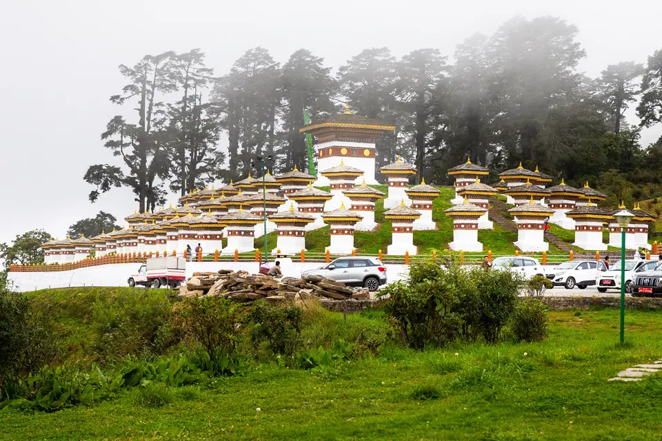Chortens at Dochu La pass between Thimphu and Punakha