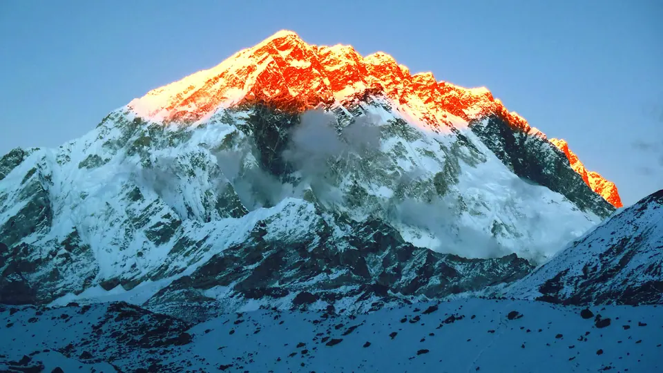 Sunset light on the summit of Mount Everest