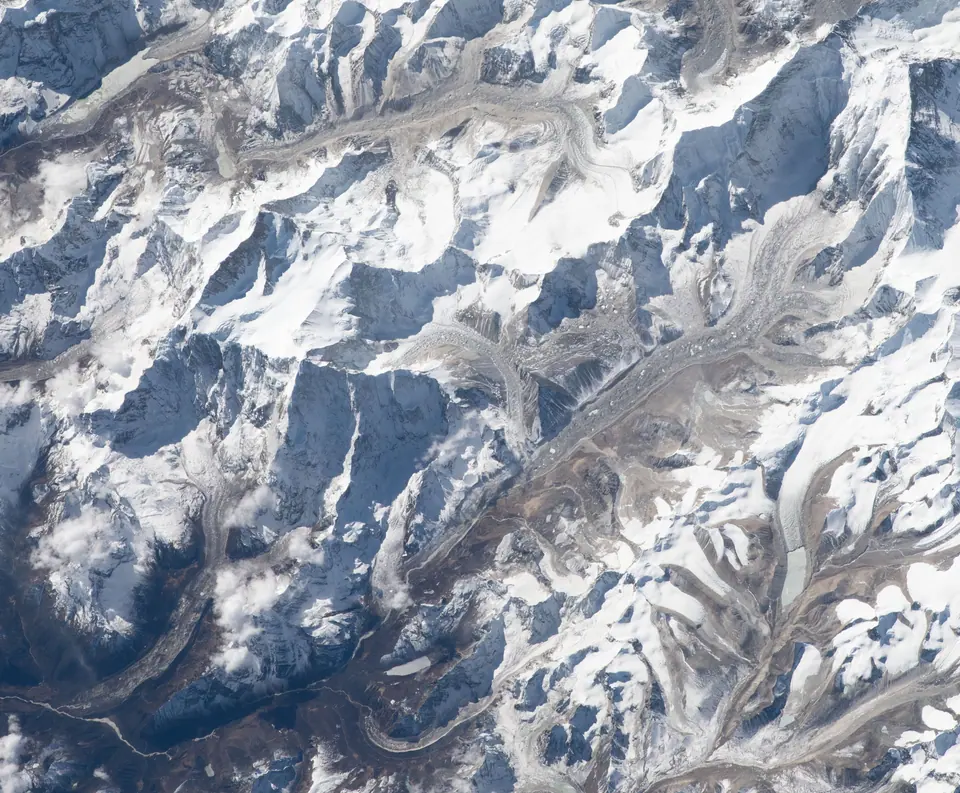 Aerial view of the Kangshung (east) Face of Everest and the Kangshung Glacier from the International Space Station