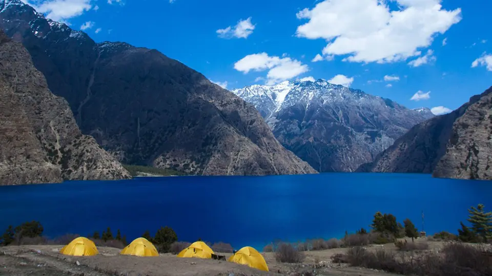 Tents on the shore of Phoksundo Lake
