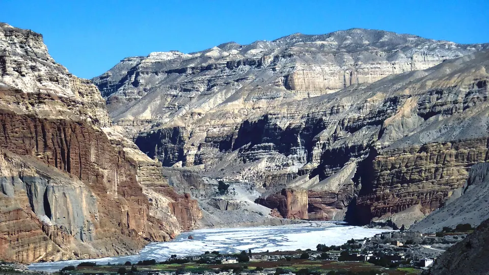 Canyon walls and river bed in Mustang