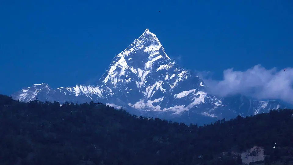 Machhapuchhre at dawn above Pokhara's hills