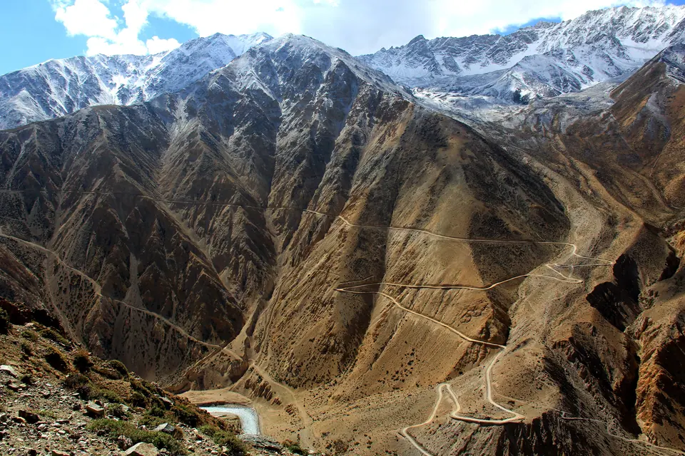 Road descending from the Nara La pass in Humla towards the Tibetan border at Hilsa