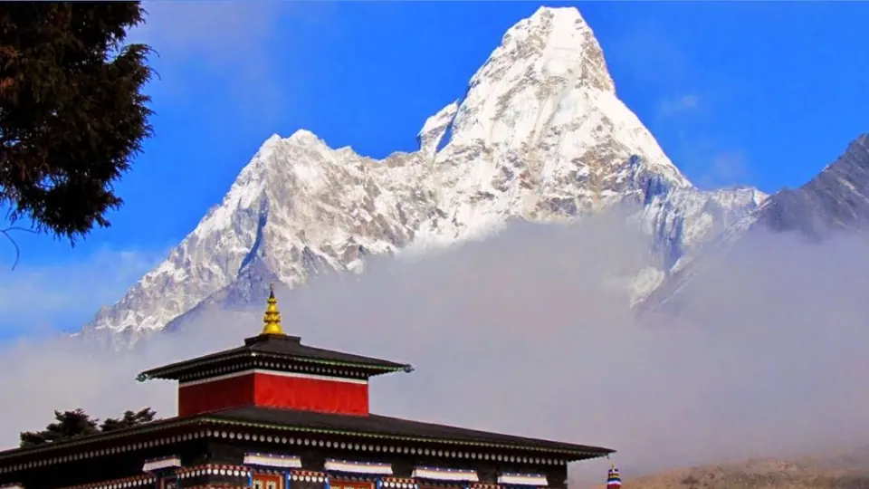 Tengboche Monastery roof with Ama Dablam behind
