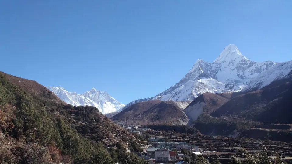Khumbu valley and lodges with Ama Dablam on the skyline